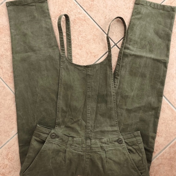 Olive Green Open Back Overalls SPetite - Picture 4 of 8